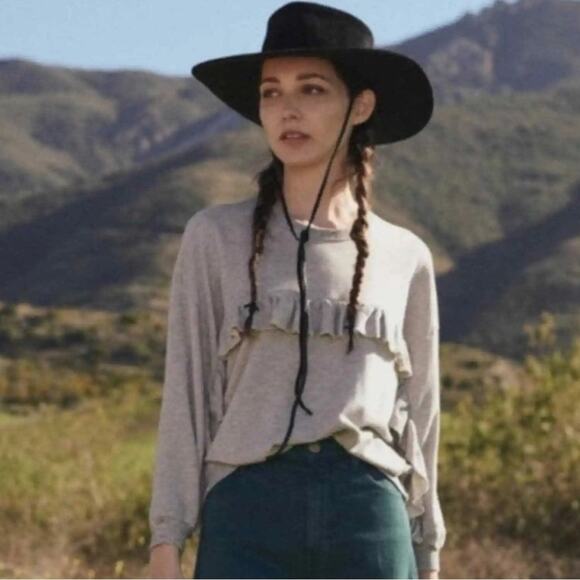 The Great Gray Ruffle Long Sleeve Sweatshirt